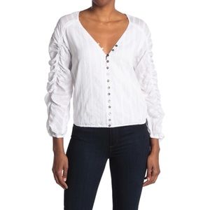 CAMI NYC The Gia Ruched Embroidered Cotton-voile Blouse In White